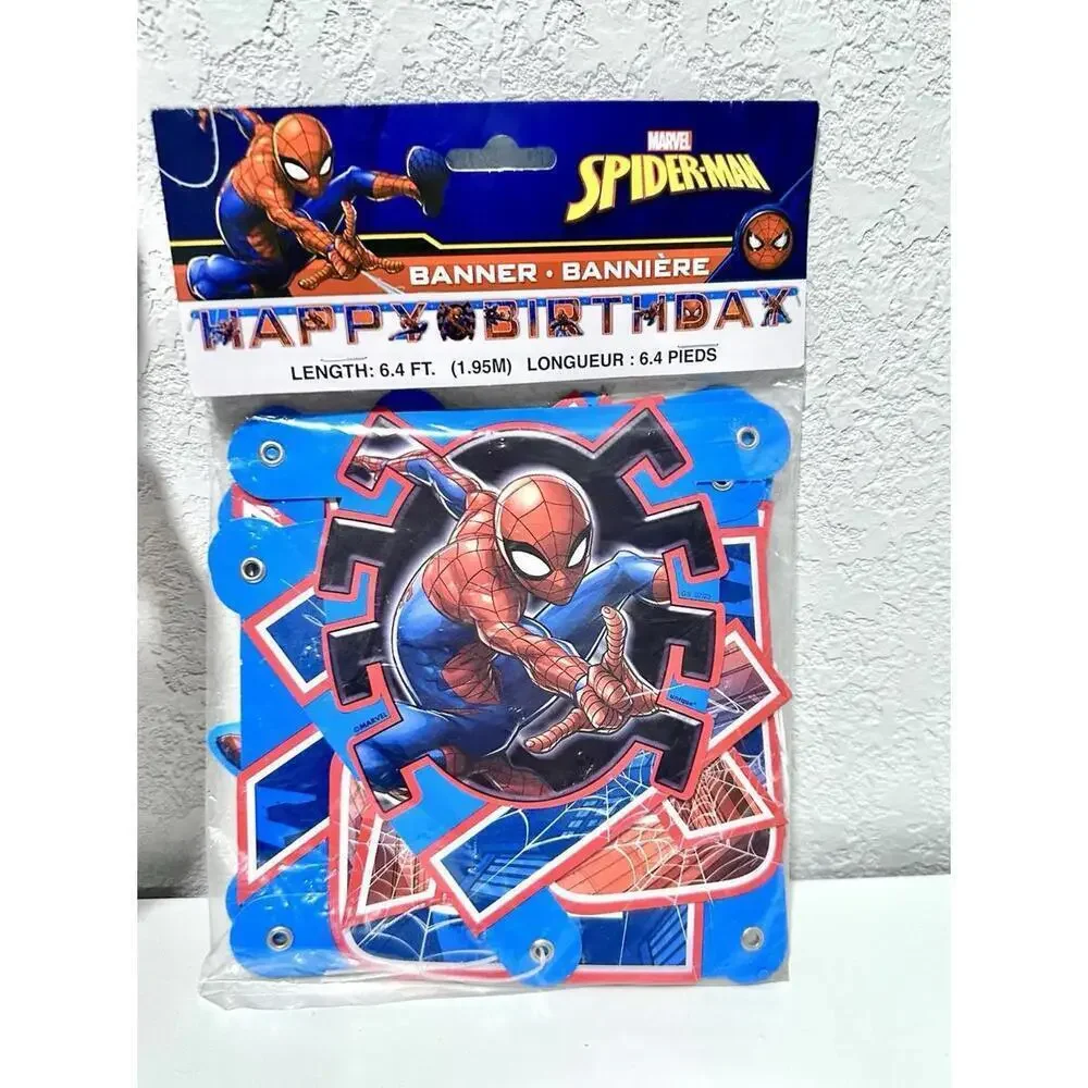 Marvel Spiderman 6.4 FT Hanging Happy Birthday Banner Cardboard Spider Man, NEW